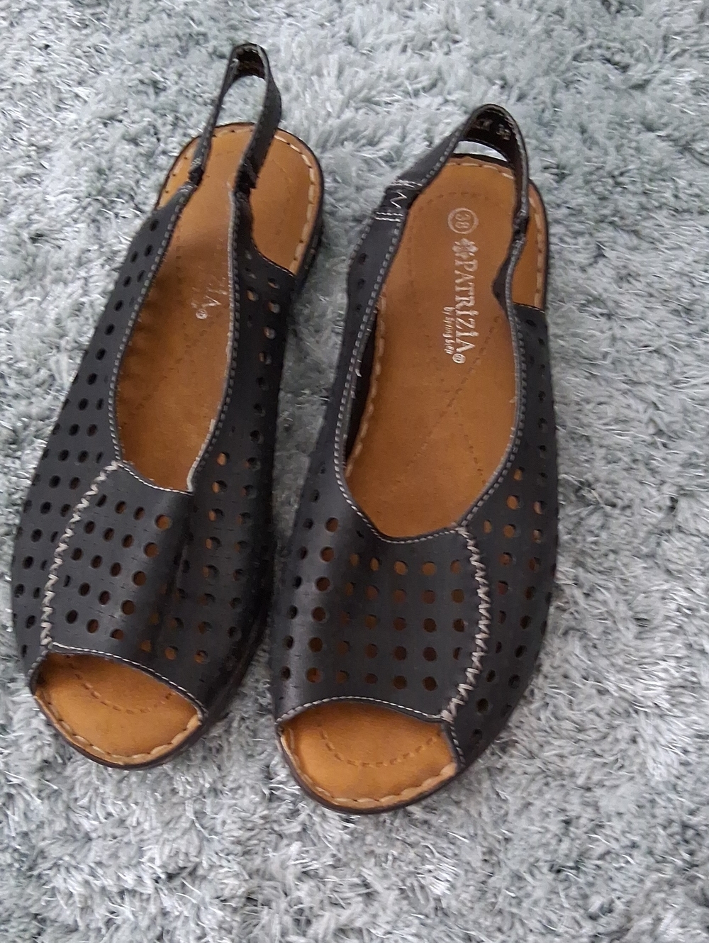 Patrizia Black Perforated Slingback Peep-Toe Sandals